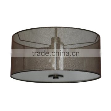 Round silk look 16" lustrous steel fabric lamp shade(Store en tissu/Pantalla de tela) with an elegant traditional colour
