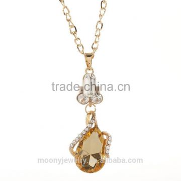Whole sale latest crystal necklace jewelry water droplet and flower beautiful necklace in stock