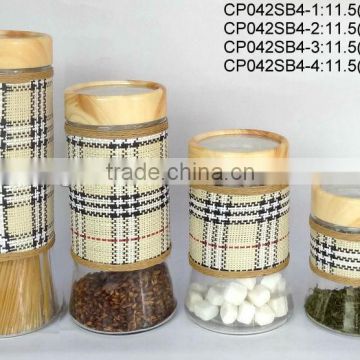 CP042SB4 glass storage jar with weaved coating
