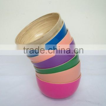 round bamboo bowl, natural inside color outside