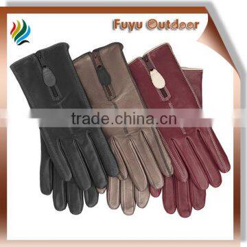 OEM/ODM HEBEI Short Black Brown Red Grey Windproof Cowhide Plain Style Lined zipper Young Ladies Women S Black Leather Gloves