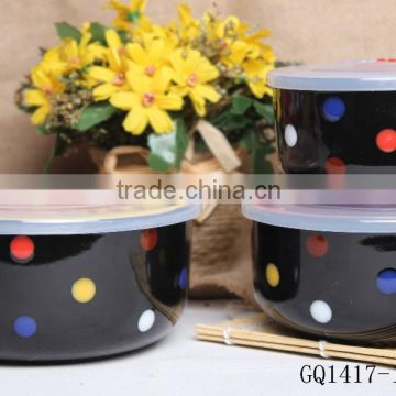 Good quality ceramic fresh bowl with lid black ceramic bowl set for sale