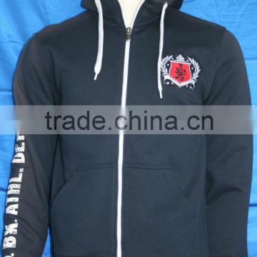 Men's rubber printed and emboridery zipper up style custom hoodies