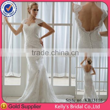 Real Sample Open Back Lace Appliqued Cap Sleeve Sexy Wedding Bridesmaid Dresses