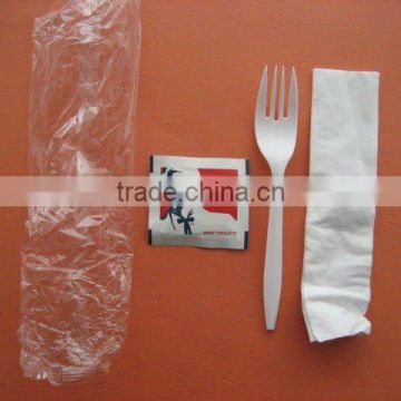plastic cutlery set with condiment and napkin