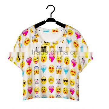 custom fashionable ladies quick dry and loose all over emoji digital printing short sleeve t shirt