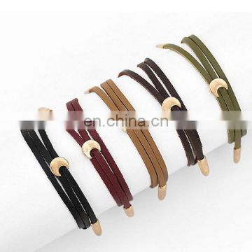 Triple Warp Leather Bracelet with Moon Charm 5 Colors Available