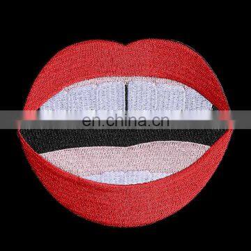 Woman Red Lip and Big Mouth Full Embroidery Patch Iron On Cloth