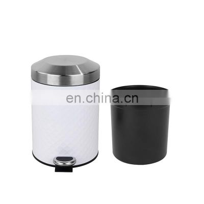 Embossing surface color soft close metal trash can with pedal for kitchen bathroom household