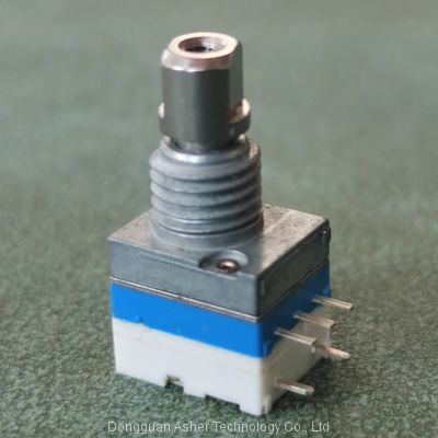8mm Rotary Encoder: Horizontal, Incremental Type, 10 Pulses, 20 Detent Point, with Push Switch, 5pin, Stainless Steel Shaft, Shaft Length 10mm, IP67 Waterproof