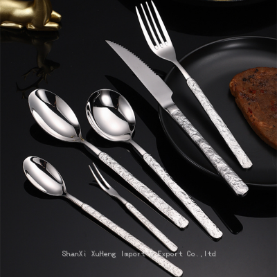 Hammered Handle Luxury Silverware Knife Fork Spoon Stainless Steel Restaurant Cutlery Set