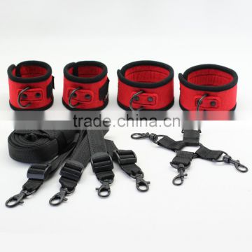 BK071UR03RED febric multi-function bondage kit sex toys for couple, Under the bed Restraint, hog-tie, handcuff, ankle cuffs
