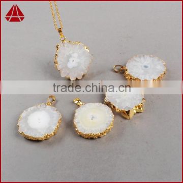 Fashion Druzy Pendant, 18K Gold Plated Opal White Flower Solar Quartz Charm Pendant