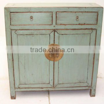 chinese antique grey blue two door two drawer cabinet