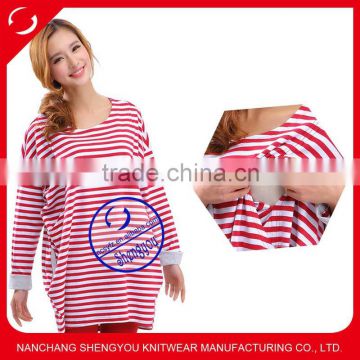 100 cotton yarn dyed breastfeeding maternity top with pocket