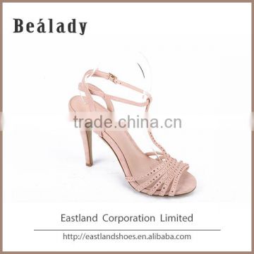 Factory customized fashion classic diamond crystal high heel glitter leather upper women sandal shoes