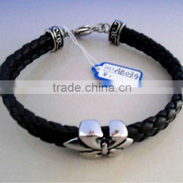 wholesale leather bracelet, women fashion barcelet, genuine leather bracelet with steel clasp AB034