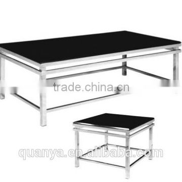 modern newest design style glass top and stainless steel base table for living room rectangle teapoy