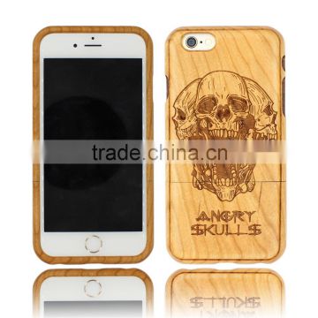 Universal Angry SKULL Engraving Durable wood protected cover for Iphone 6 in two parts