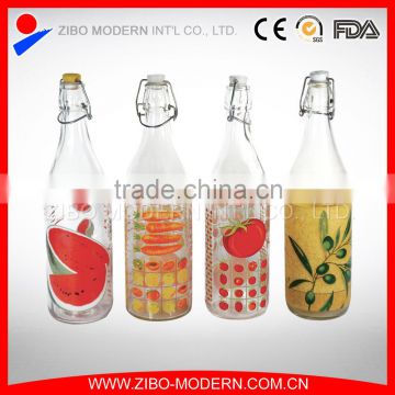 wholesale 1000ml clear colored glass water bottle swing top bottle beverage glass bottle