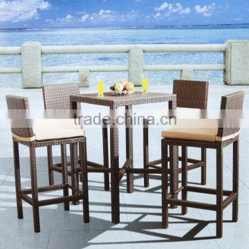 100% hand weaving PE rattan high bar chair & bar table for outdoor