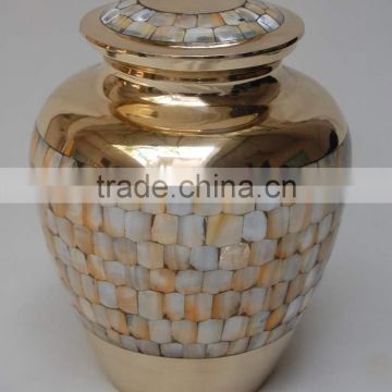 Brass Cremation Urn with mother of pearl outside