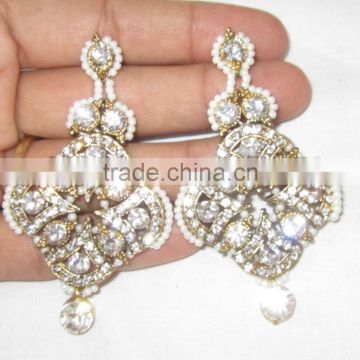 White silver beads dangler EARRING pair