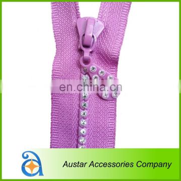 Hi-Q purple strass zipper use for garment decoration