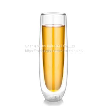 High borosilicate clear 150ml champagne double wall cup glass