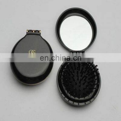 Customized Mini Pocket Size Oval Shaped Foldable Hair Brush with Mirror