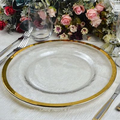 Gold Rimmed Charger Plate Under Plate Glass Chargers For Wedding Decoration