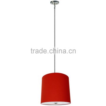 5 light chandelier(Lustre/La arana) in satin steel finish with round silk look 22" x 20" chili pepper red fabric shade