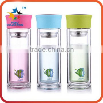 double walled glass bottles with bamboo lid wholesale tea filter borosilicate glass water bottle