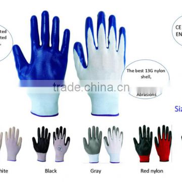 13g white nylon blue Nitrile coated Gloves