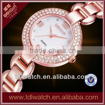 W4754 White Dial Round Crystal Case Rose Gold Lady Crystal Watch