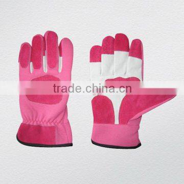 Pink color pig skin leather garden glove