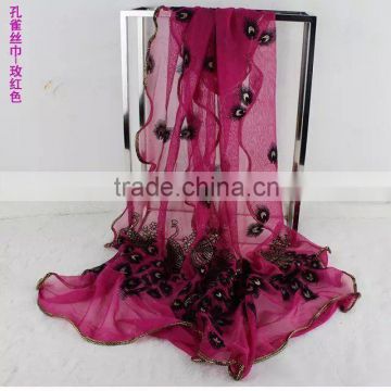 Factory direct sale spot hot hot stamping flocking scarf peacock lace scarf