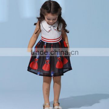 Kids 2017 baby girls vintage style popular design with printing and special collar designs