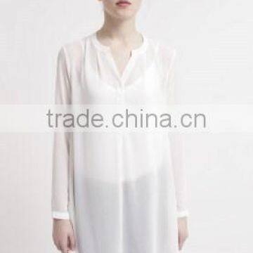 Basic long section white t shirt long sleeve fashion casual tunic
