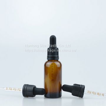 30ml Amber Glass Bottle With 18-415 Tamper Evident Child Proof Dropper Cap