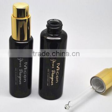 Factory supplied 30ml cosmetic painting black bottle with press button dropper
