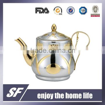 Side Handle Arabian Chromium Plating and Gold Plating Stainless Steel Tea Kettle/Tea Pot(SW-715 SG)