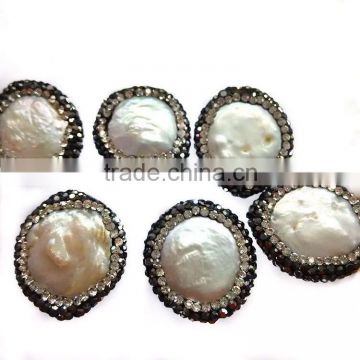JF8574 Wholesale crystal pave freeform chunky fresh water pearl slab beads