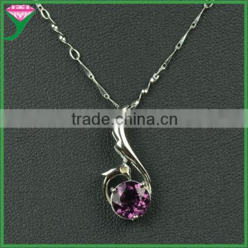 Hot Sale 925 Silver Jewelry One Round Amethyst Gems Engagement Charms Pendant