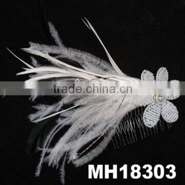 white swan ostrich feather flower hair comb