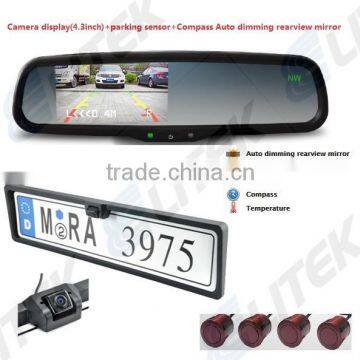 Factory price 4.3" Screen Size and Roof Placement car rearview mirror monitor with reverse camera/parking sensor
