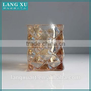 LX-Z133 amber colored bling diamond square crystal heavy glass votive candle holder