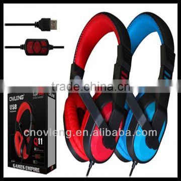 Red blue USB computer headphone with debached micphone