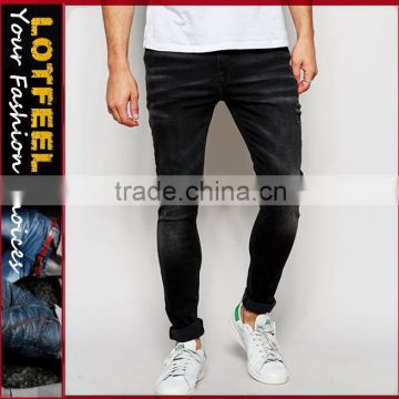 Super Skinny Fit Distressed denim man black jeans a g jeans nice istanbul import jeans pants(LOTA084)