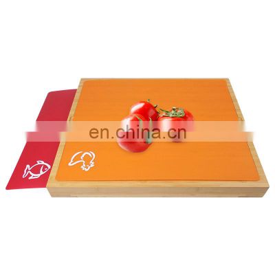 Natural Kitchen Custom Bamboo Wood Cutting Board With Removable Color Coded Plastic Mats